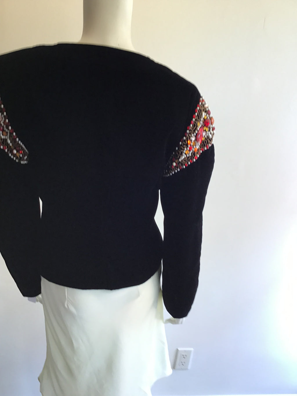 1980’s Krizia Black Silk Velvet Buster and Crop Jacket Size 8