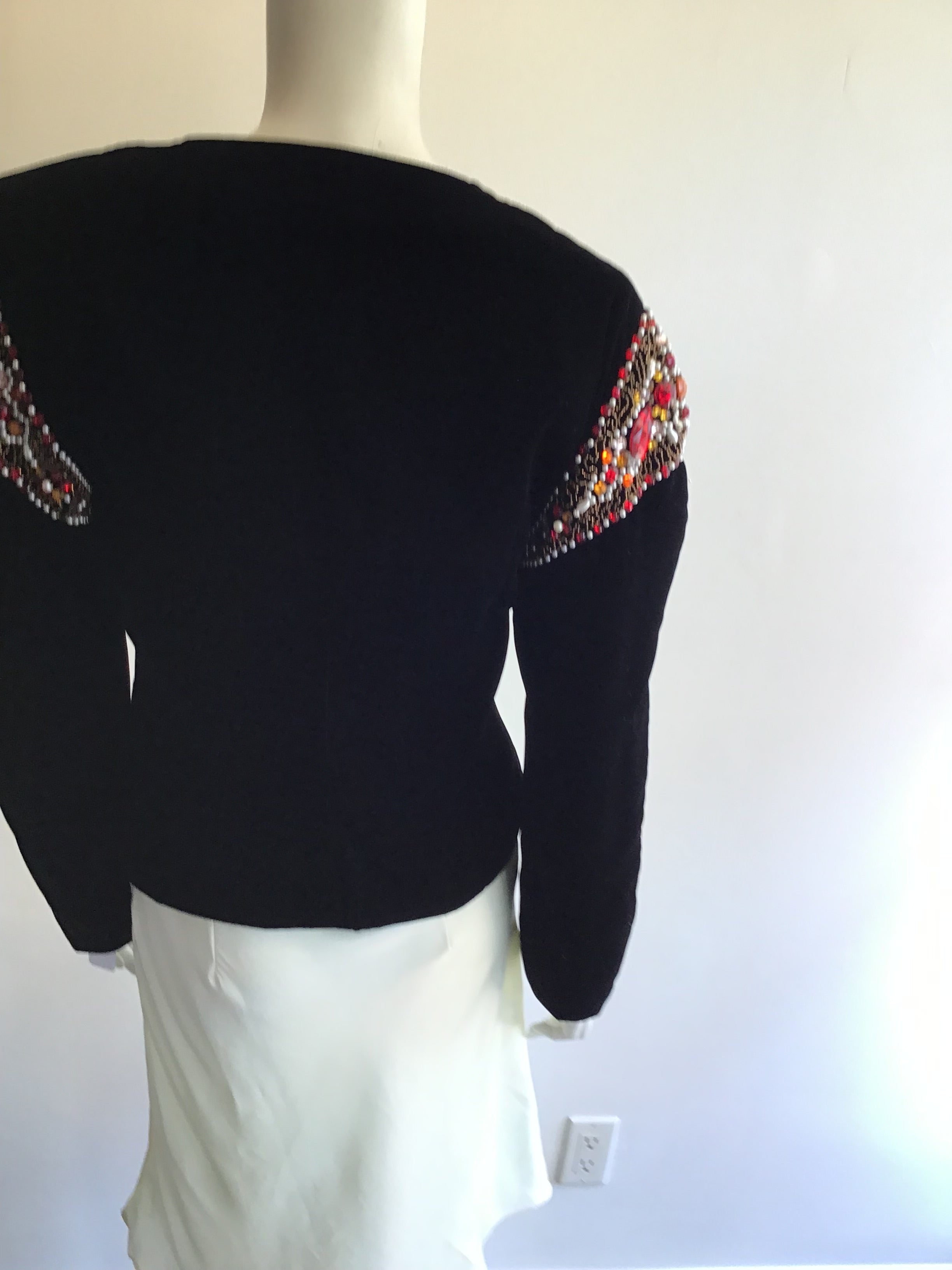 1980’s Krizia Black Silk Velvet Buster and Crop Jacket Size 8