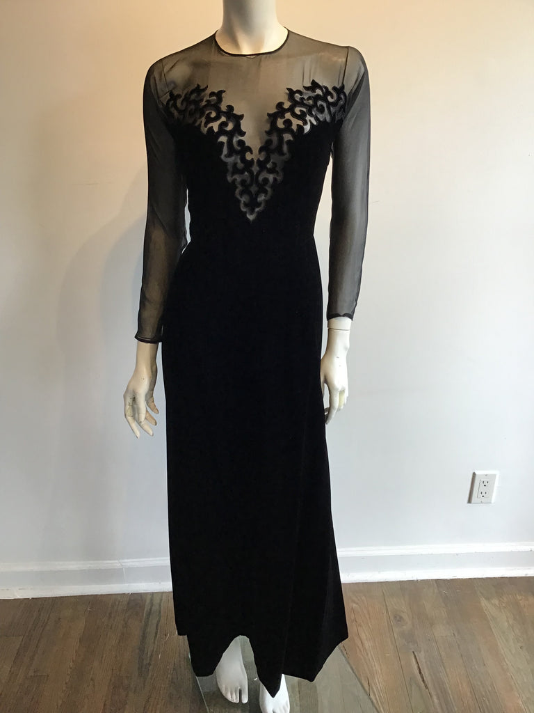 1990s Oscar de La Renta Silk Velvet and Chiffon Evening Gown Size 6