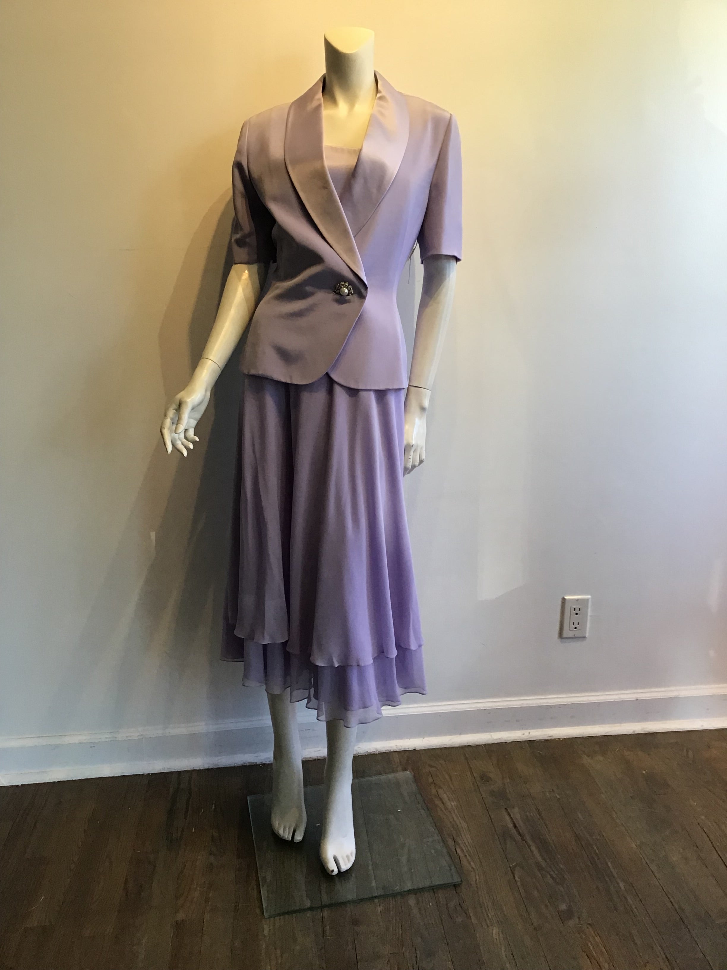 1980’s Lily Sami Silk Lavender Strapless Dress with Matching Jacket Size 8