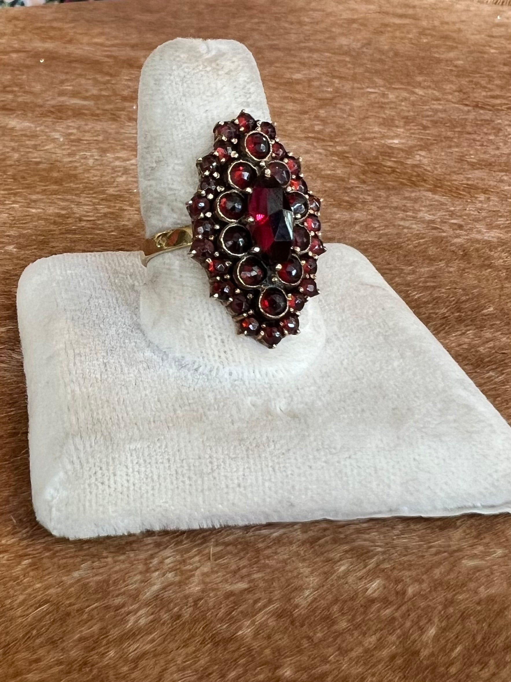 Garnet Cluster Cocktail Ring  Sterling Silver 925 Vermeil Size 7.75