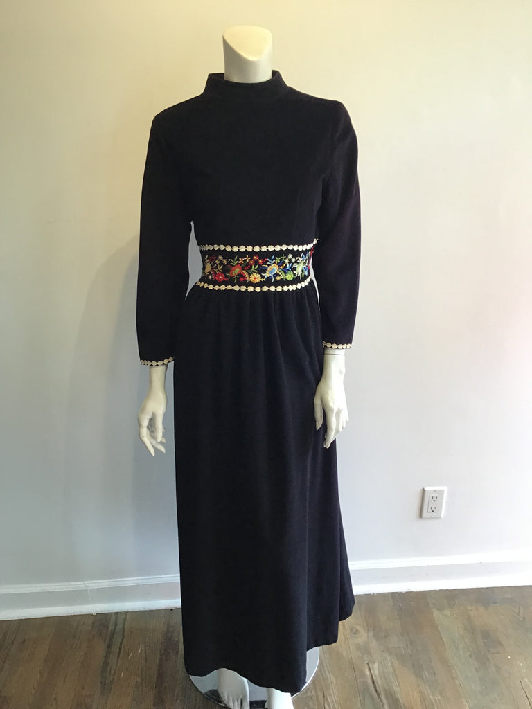 1960’s Black Cotton Blend Janet Lynn Maxi Dress Size 6