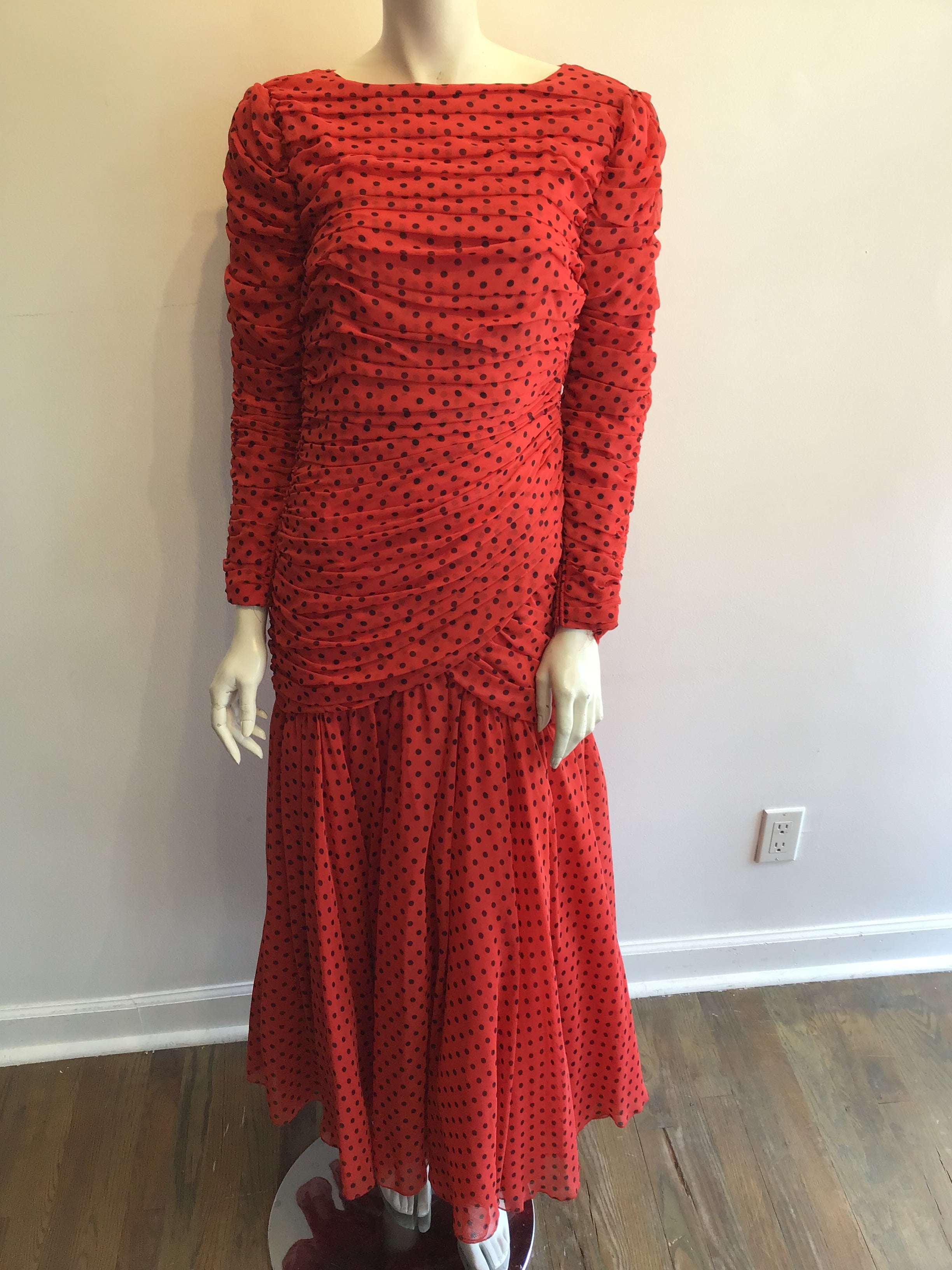 1980’s Red Silk Blend Louis Féraud Evening Dress Size 6