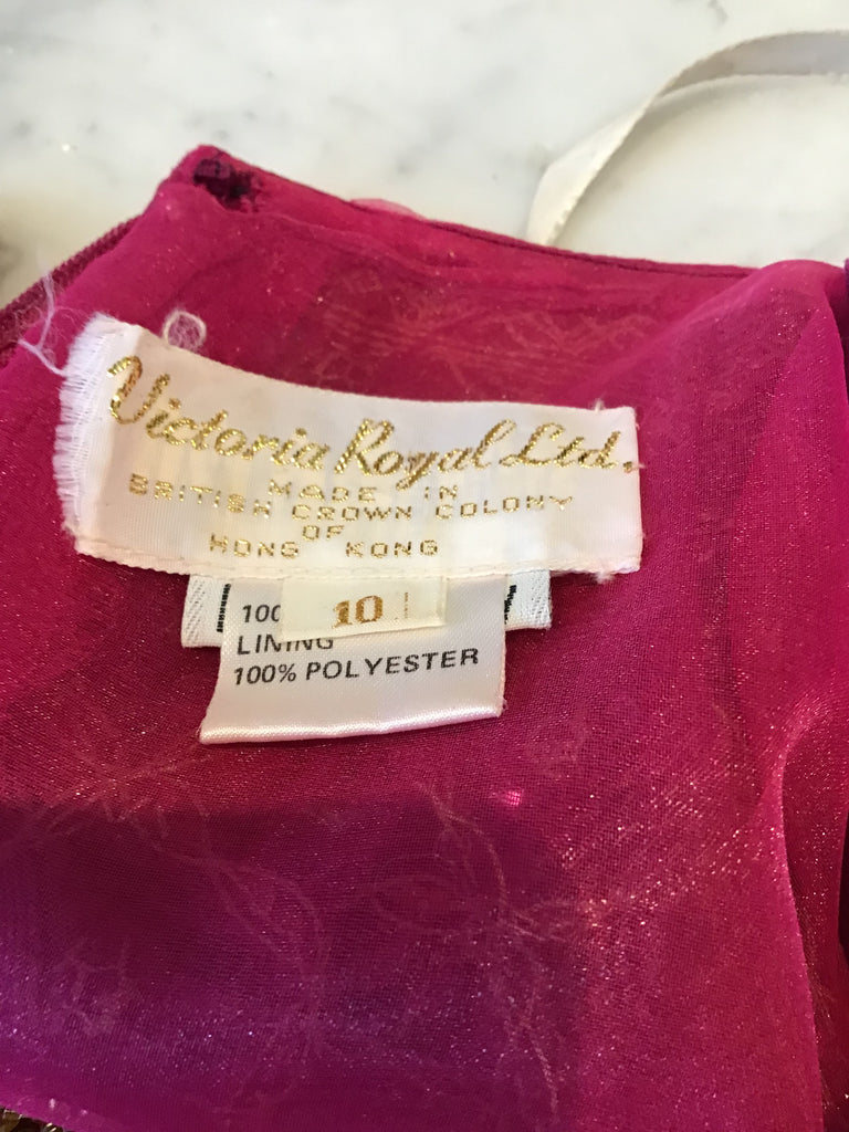 1980’s Cranberry Crepe Beaded Victoria Ltd of Hong Kong Evening Dress Size 8
