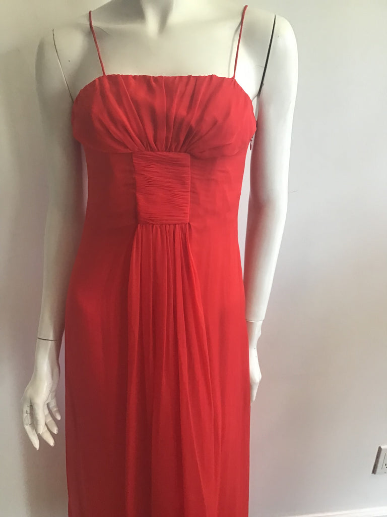 Late 1960's Valentino Red Silk Chiffon Evening Dress-4/5