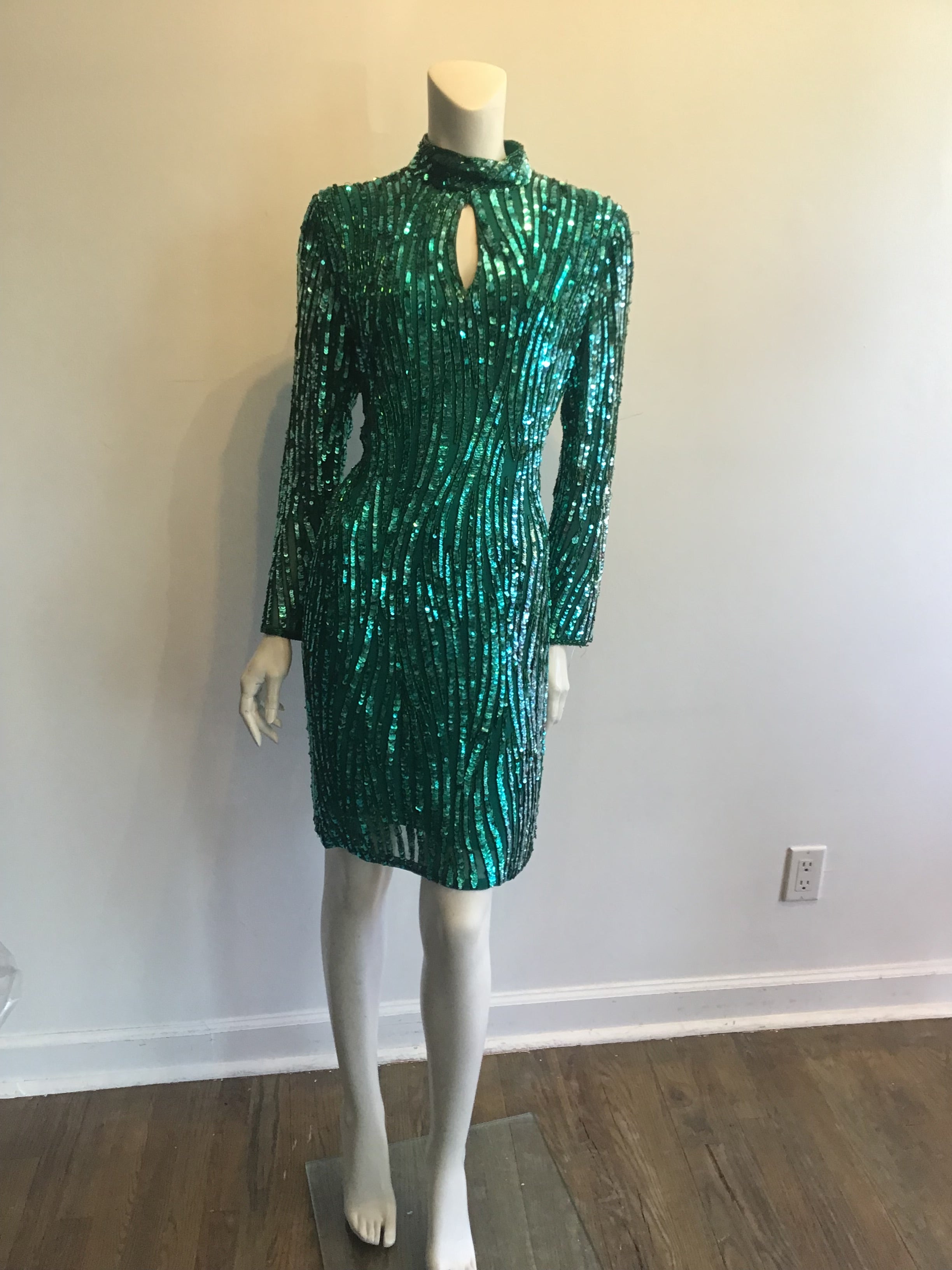 1980’s Green Sequined Cocktail Dress Size 12