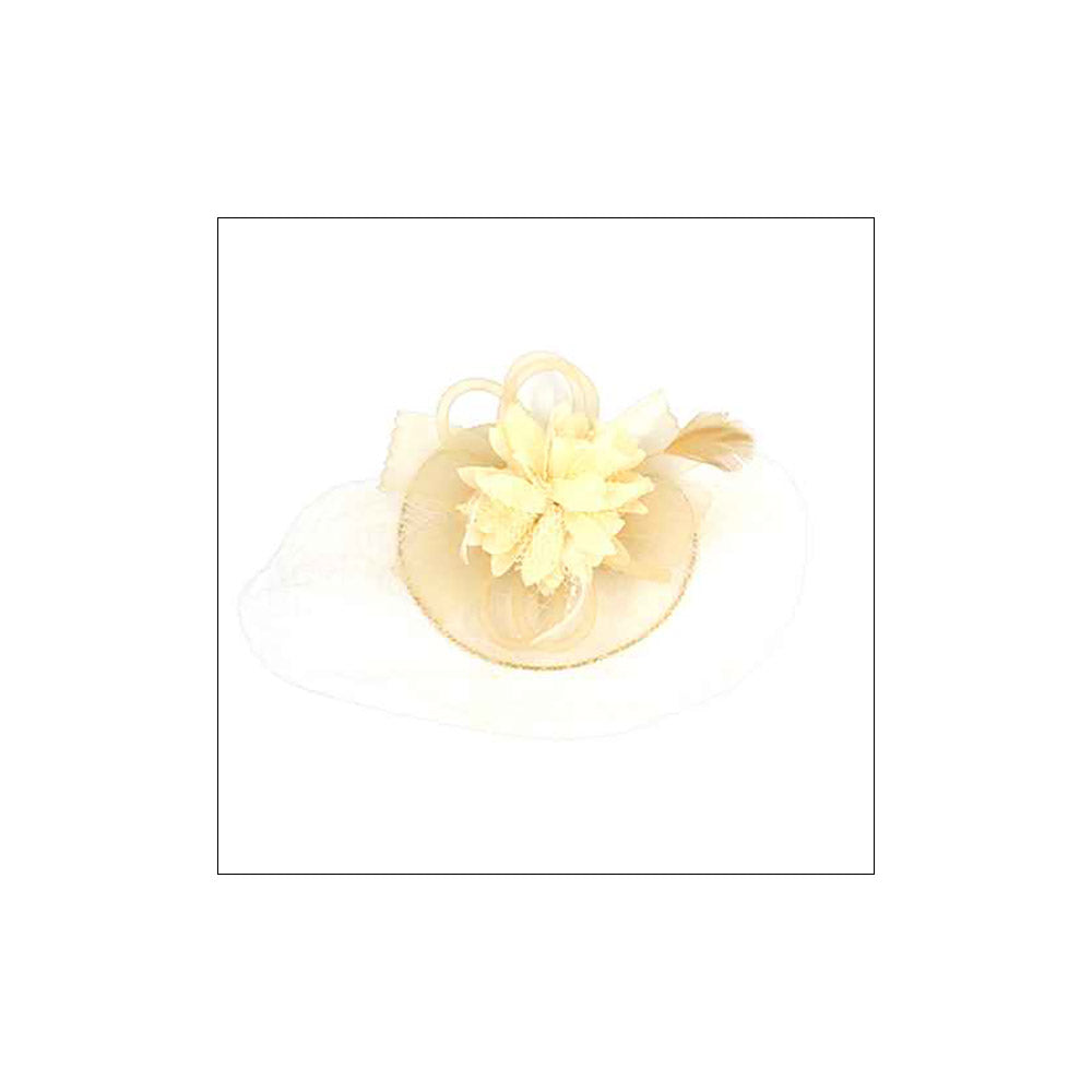 Beige Bow Flower Feather Mesh Fascinator and Headband image