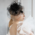 Black Bow Flower Feather Mesh Fascinator and Headband 