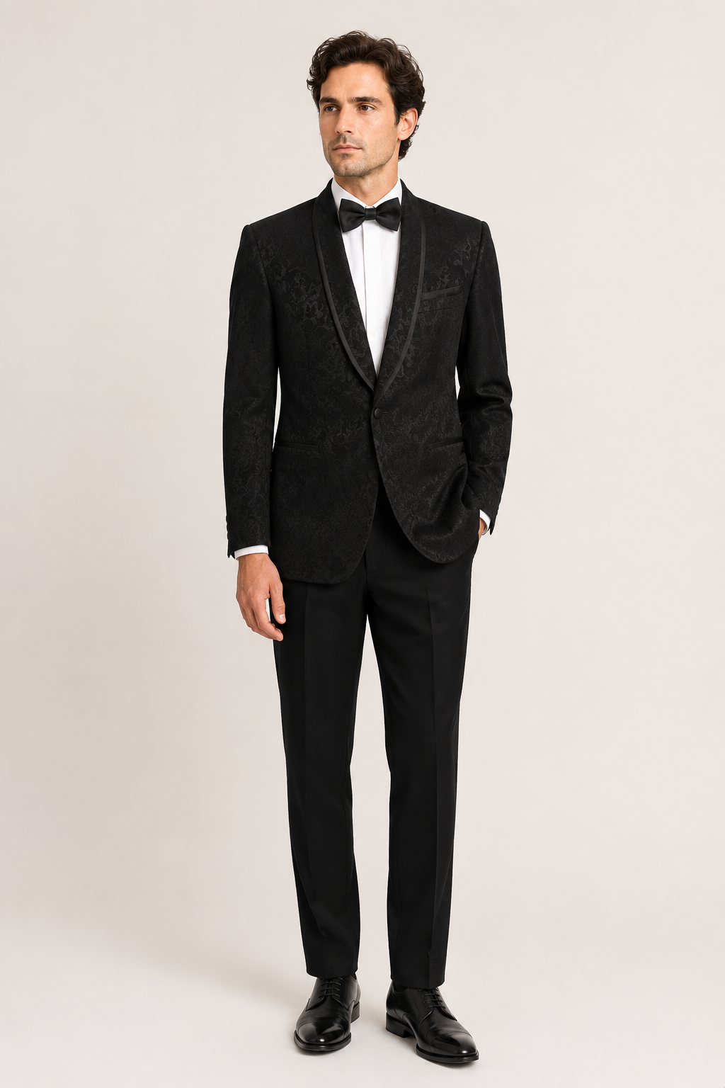Black Brocade Formal Jacket, 1950's Men's Rental
