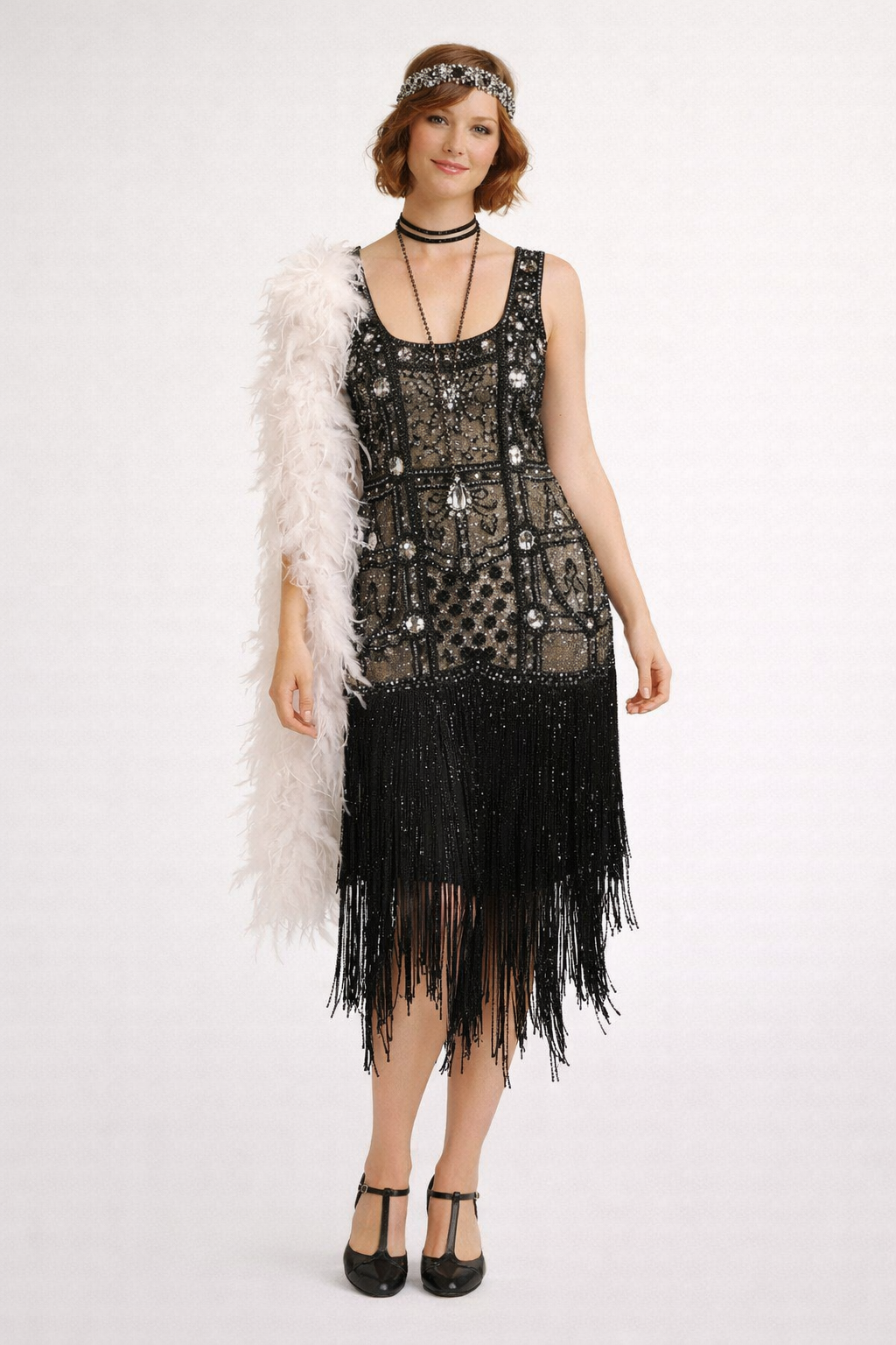 Black Crystal Fringed Beaded Flapper Dress 1920's, Women's Costume Rental