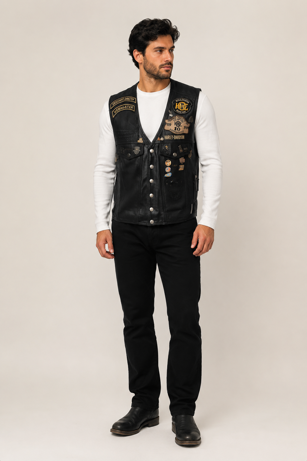 Black Embroidered Leather Vest