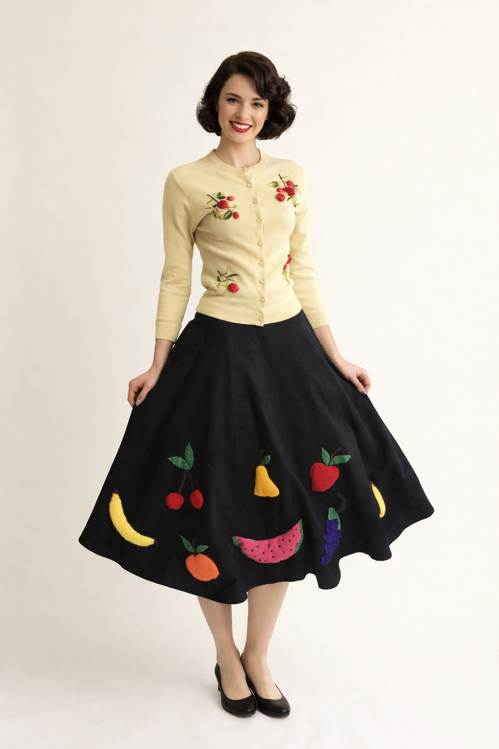Black with Fruit Poodle Skirt, 1950's Women's Costume Rental