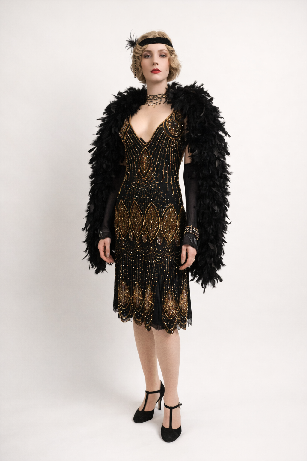 Black & Gold Vamp Flapper Dress 1920's, Women's Costume Rental
