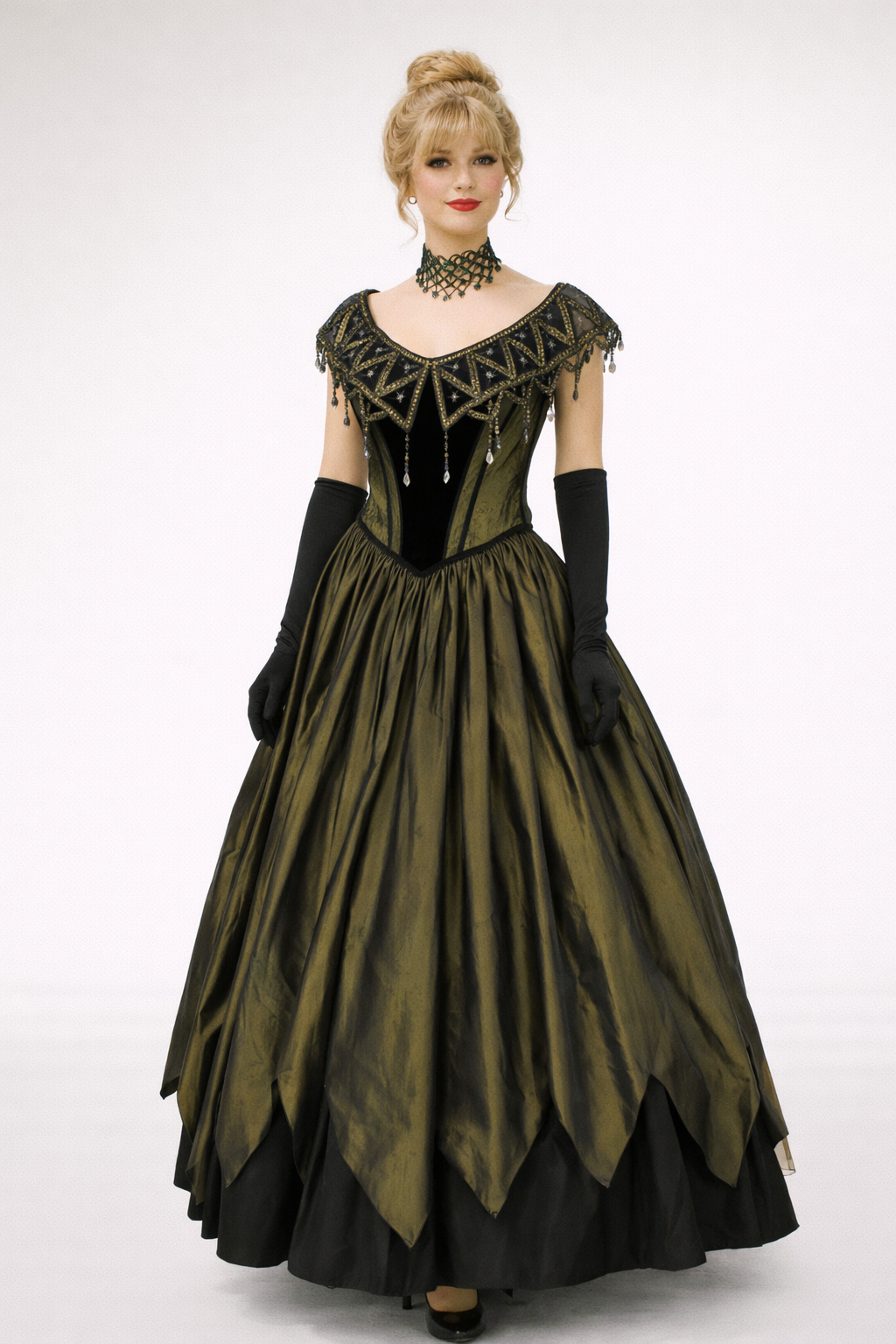Black / Olive Green Victorian Gown Costume Rental