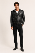 Black Leather Greaser Jacket, 1950's Men's Rental