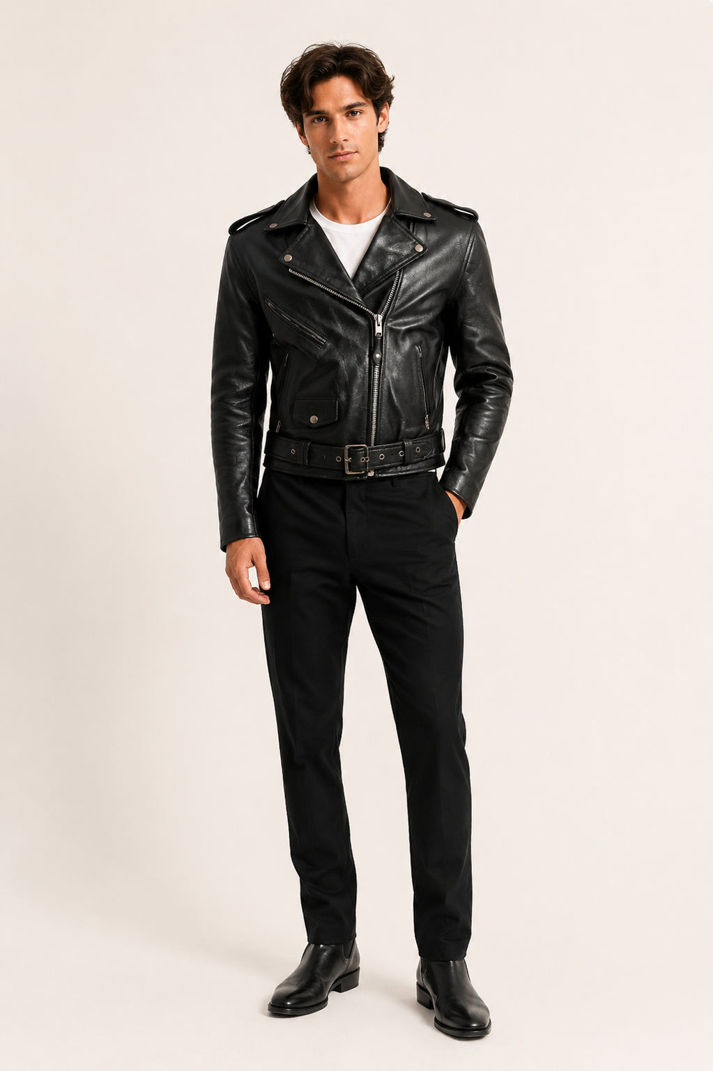 Black Leather Greaser Jacket, 1950's Men's Rental