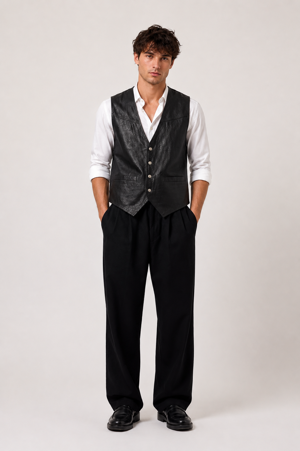 Black Leather Vest, 1950's Men's Rental
