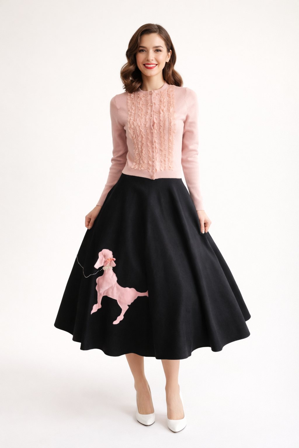 Black with Pink Poodle Skirt, 1950's Women's Costume Rental