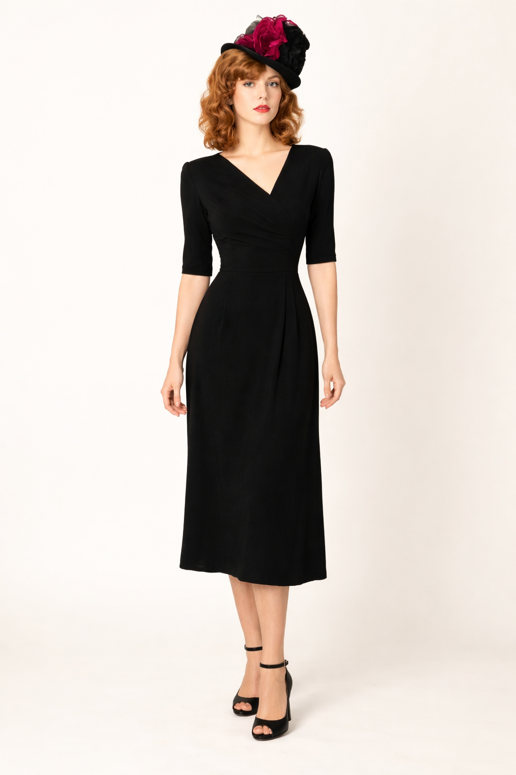 Black Rayon Crepe Dress 1940's Women's Costume Rental