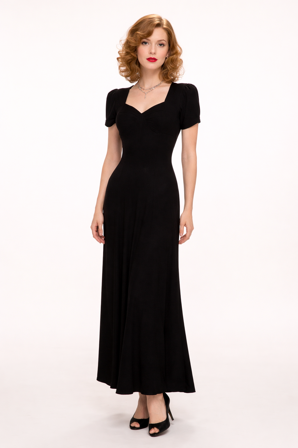 Black Rayon Crepe Gown 1940's Women's Costume Rental