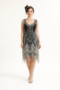 Black & Silver Beaded Charleston Flapper Dress 1920's, Women's Costume Rental