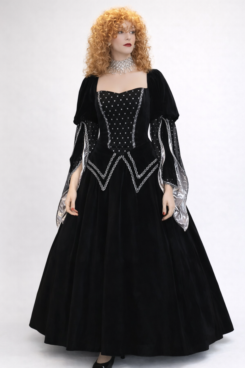 Black & Silver Renaissance Gown Costume Rental