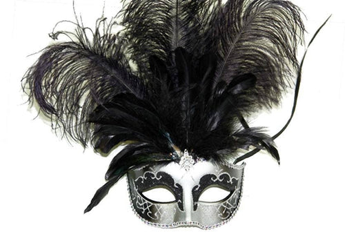 Black Silver Venetian Feather Mask