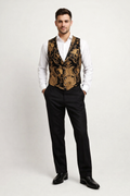 Black & Gold Men's Vest, Edwardian Costume Rental