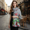 Blue Butterfly Pattern Printed Oblong Silky Satin Scarf Shawl