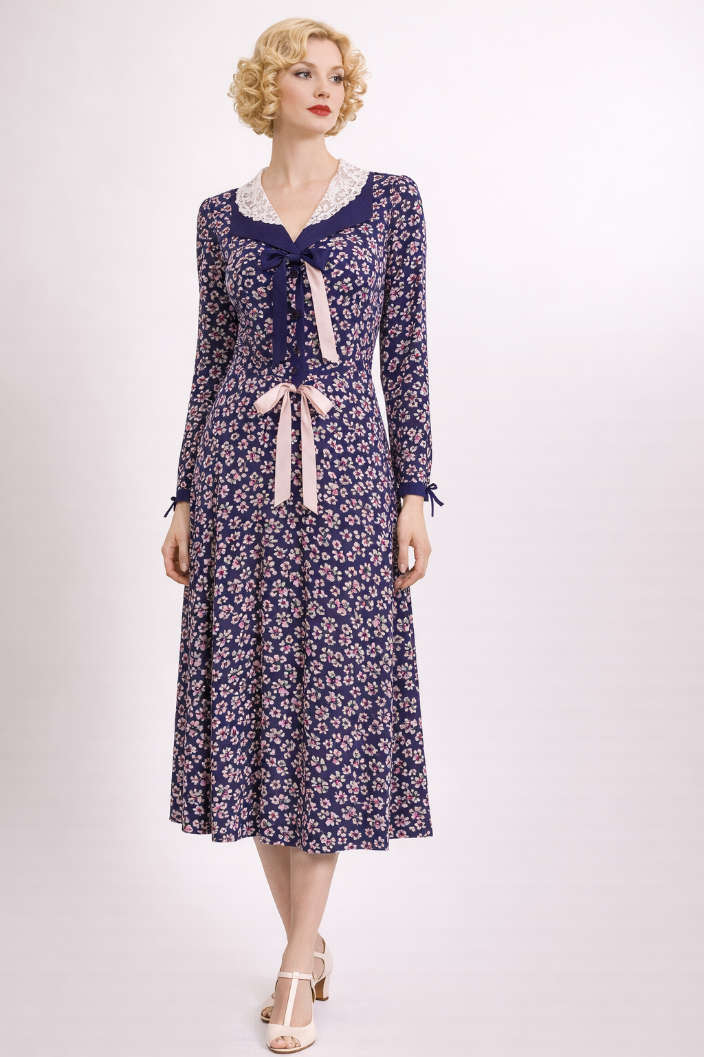 1930's Blue Floral Day Dress 1930's Women's Costume Rental