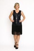 Blue Sequined Fringe Beaded Flapper Dress 1920's, Women's Costume Rental