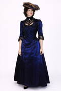 Blue Silk Taffeta Victorian Gown, Women's Costume Rental