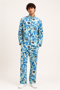Blue Swirl Nehru Suit 1960’s Men’s Costume Rental | Retro Bell Bottom Outfit