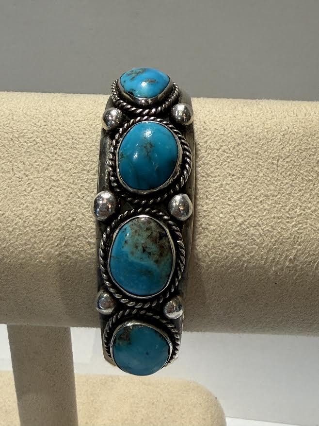 Sterling Blue Turquoise Bracelet with 4 stones
