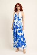 Blue & White Floral Vintage Long Dress, 1970's Women’s Costume Rental