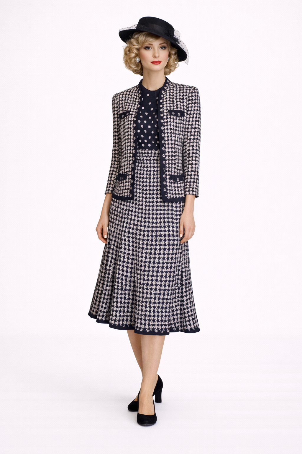 Blue & White Two Piece Suit 1940's Women's Costume Rental