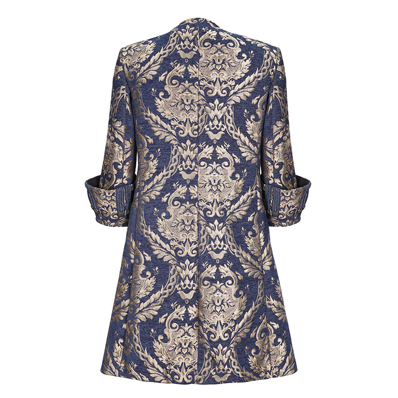 Brocade Military Style Frock Coat-Blue and Gold Men's Costume