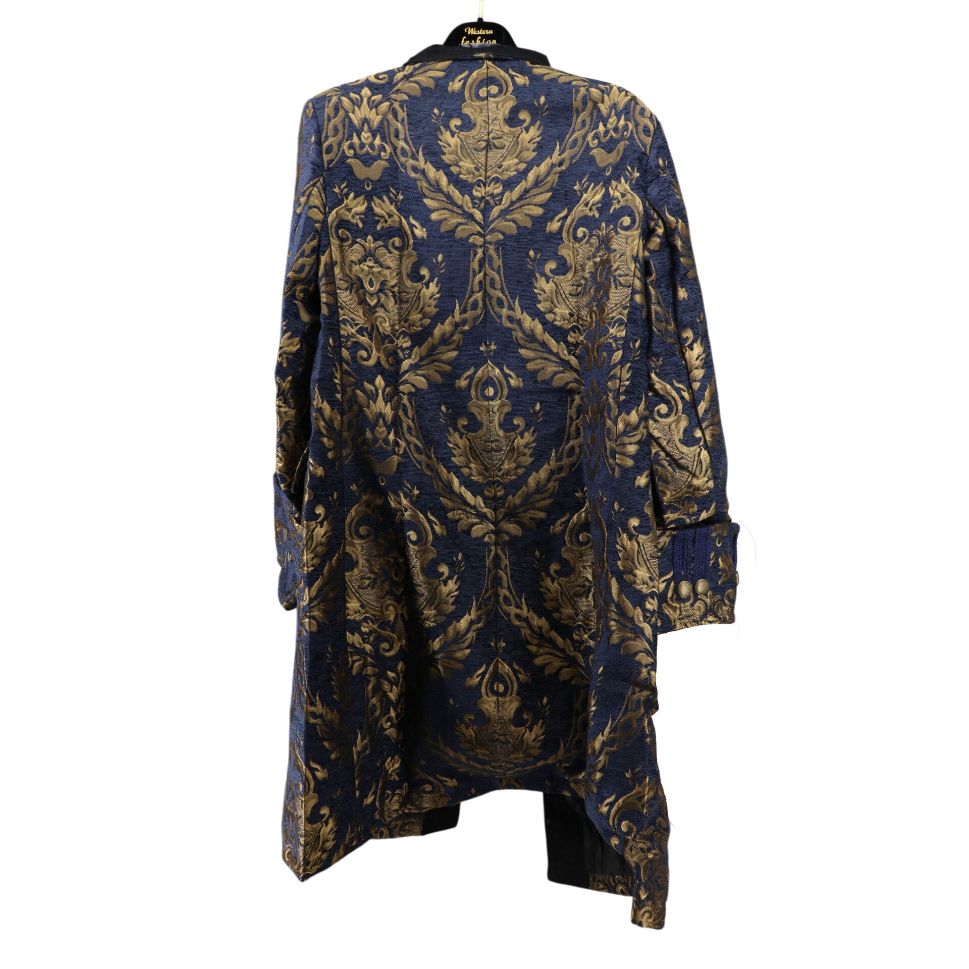 Brocade Military Style Frock Coat-Blue and Gold Men's Costume