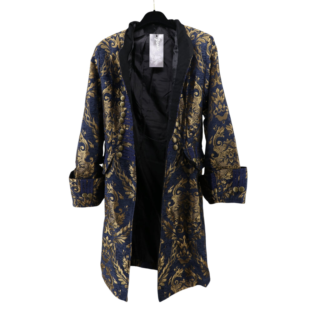 Brocade Military Style Frock Coat-Blue and Gold Men's Costume