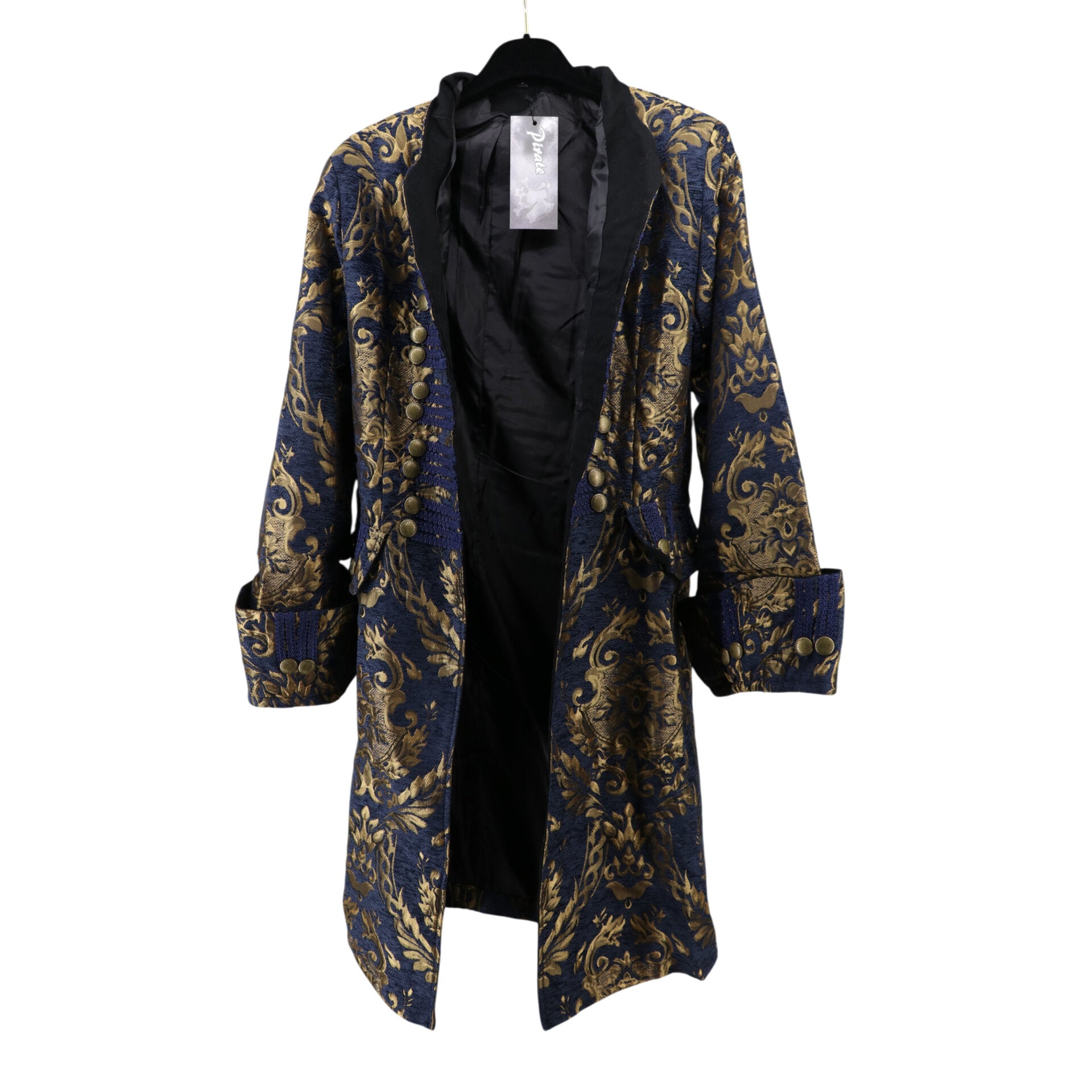 Brocade Military Style Frock Coat-Blue and Gold Men's Costume