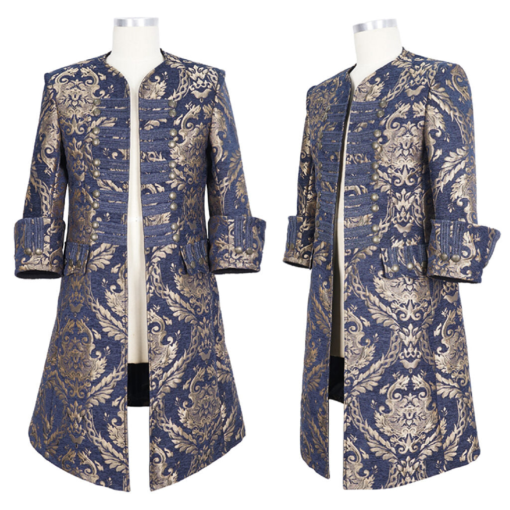 Brocade military style frockcoat Blue and gold