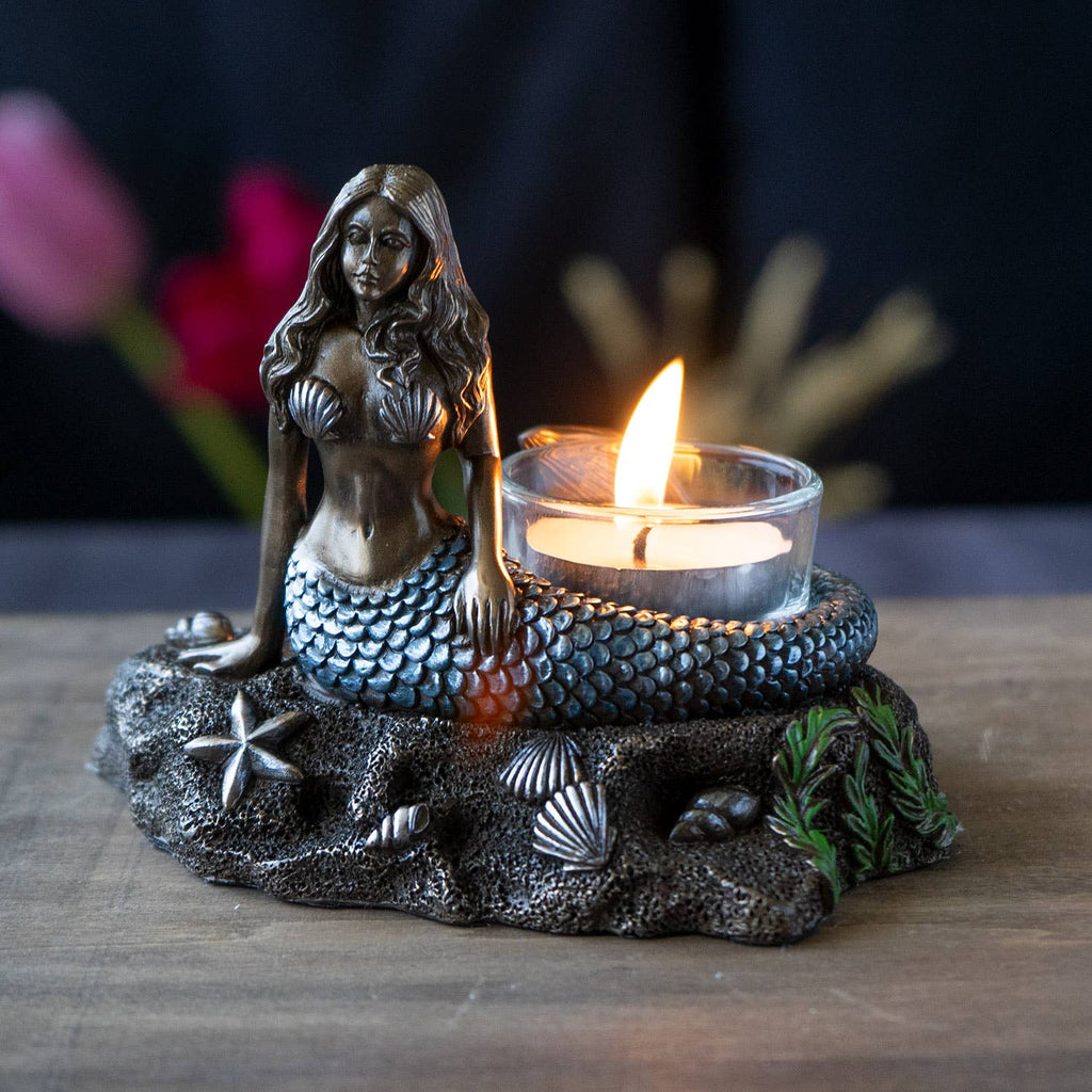 Bronze Look Resin Mermaid Votive Candle Holder