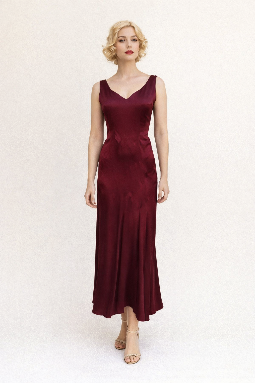 Burgundy Satin Gown 1930's Women's Costume Rental