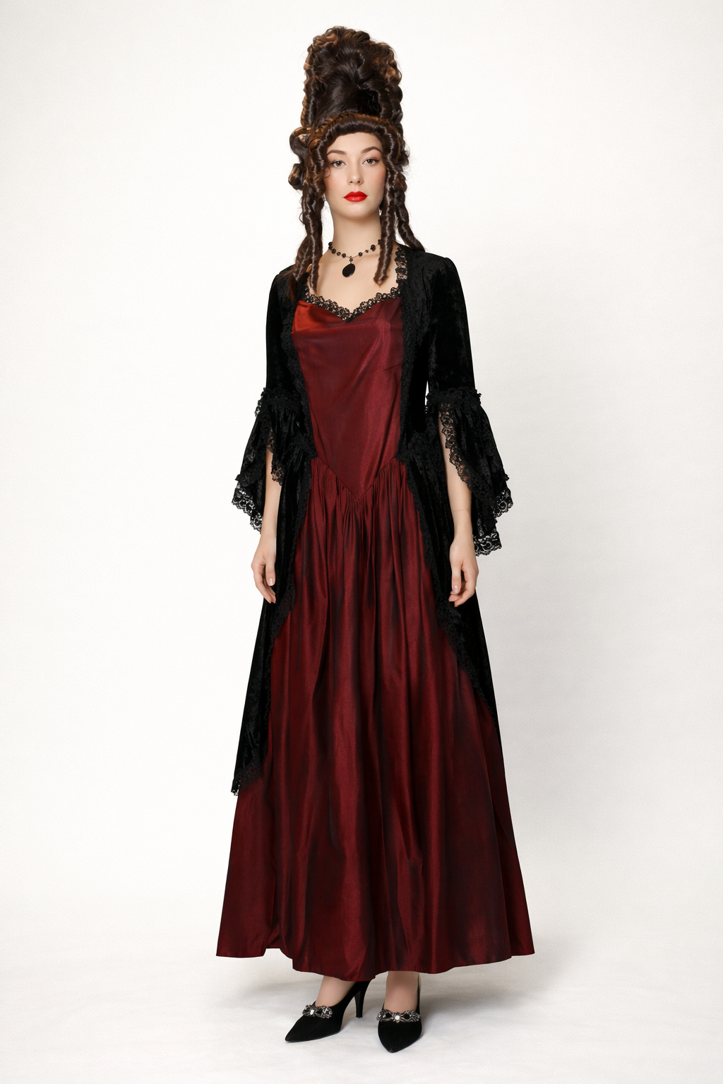 Burgundy & Black 18th Century Dress - Women's Costume Rental