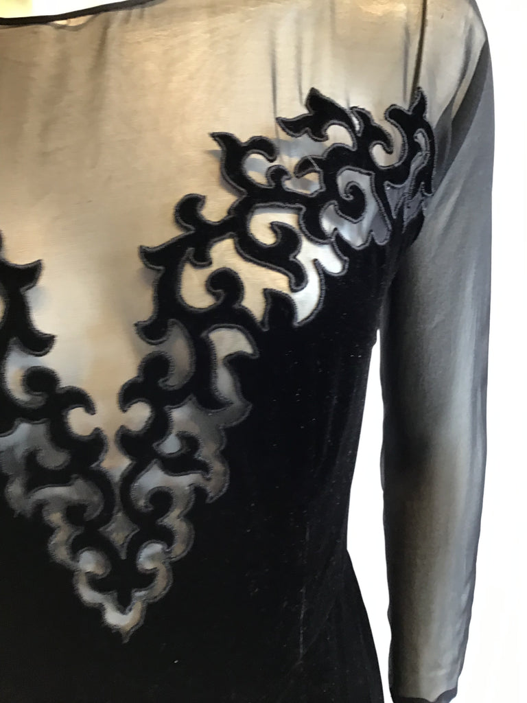 1990s Oscar de La Renta Silk Velvet and Chiffon Evening Gown Size 6