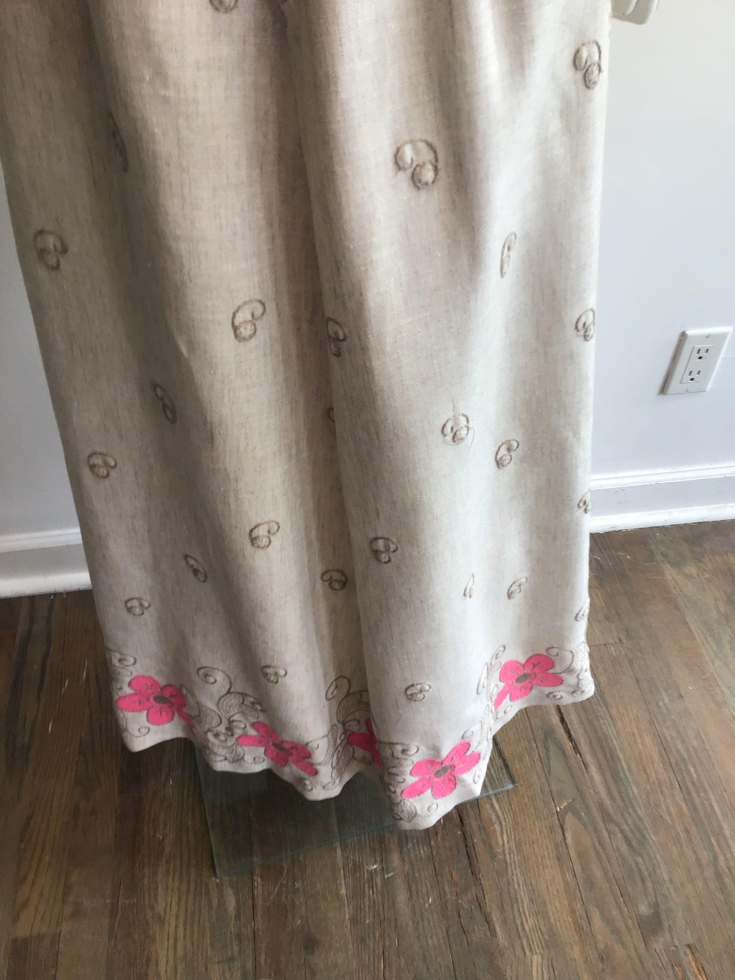 1960’s Cream and Pink Linen Maxi Dress Size 16