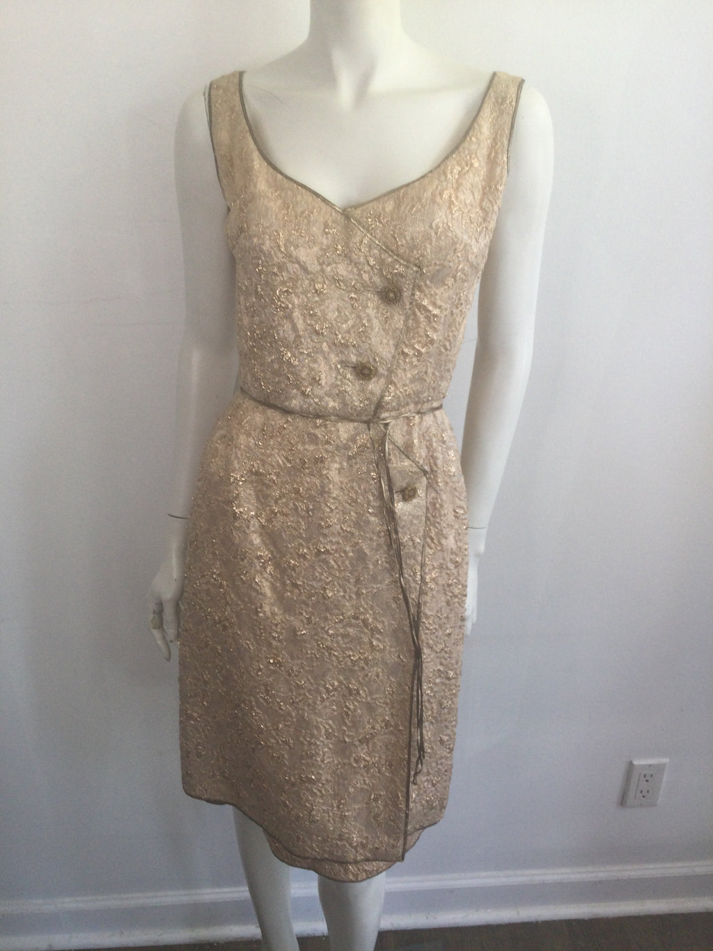 Late 1950s Gold Thread Silk BrocadeDress with Jacket Size 6
