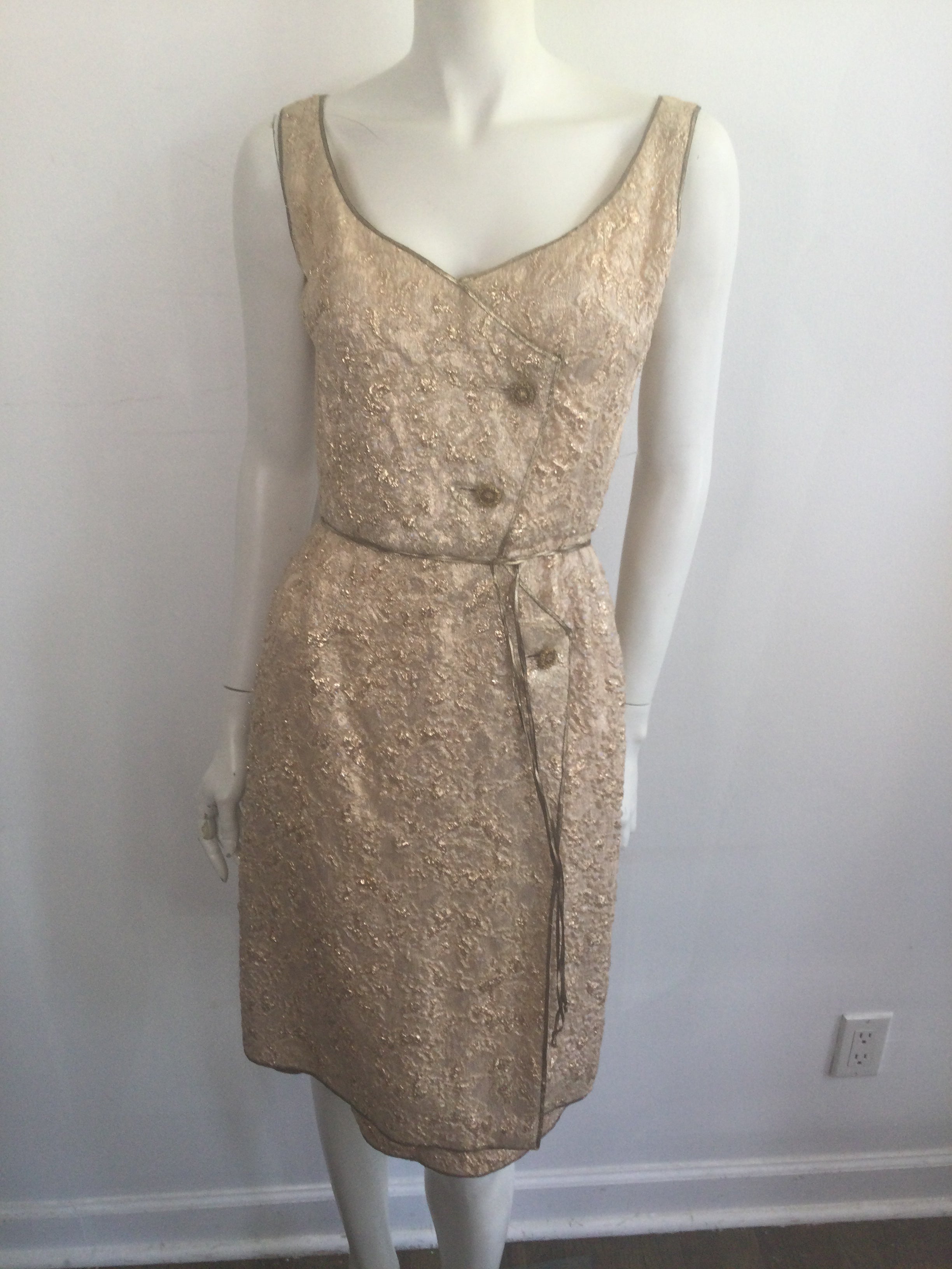 Late 1950s Gold Thread Silk BrocadeDress with Jacket Size 6