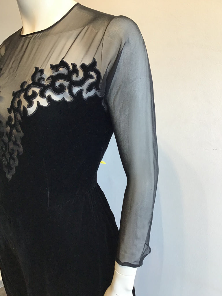 1990s Oscar de La Renta Silk Velvet and Chiffon Evening Gown Size 6