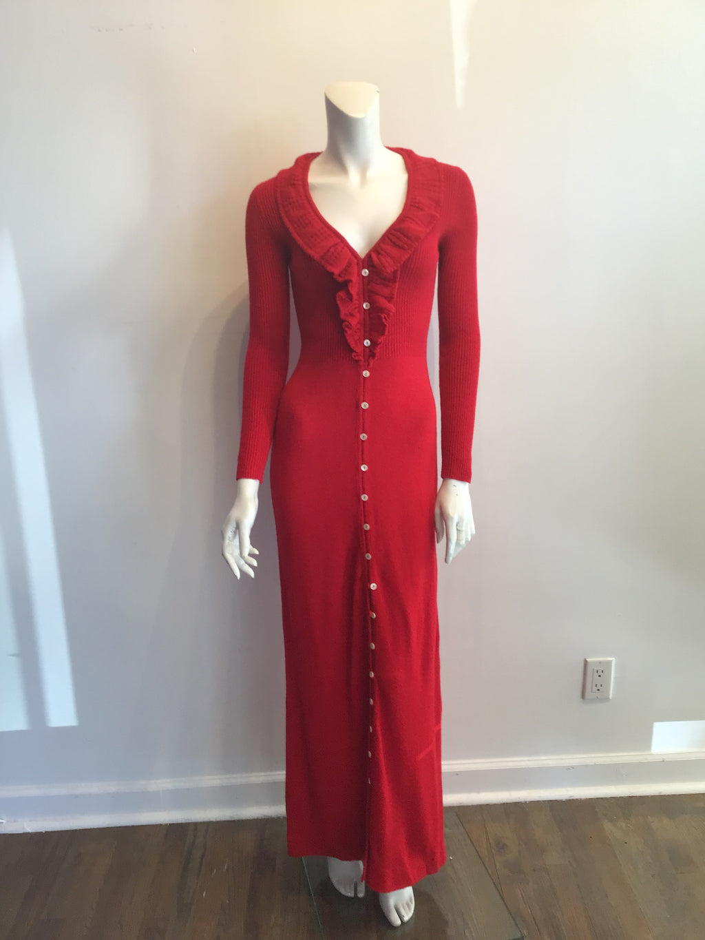 1970's Red Acrylic Knitted long  Maxi Dress Size 8